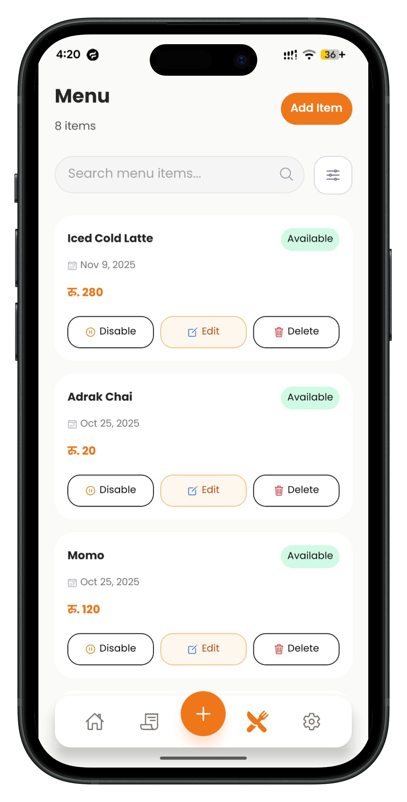 Menu Management - Easy Item Control